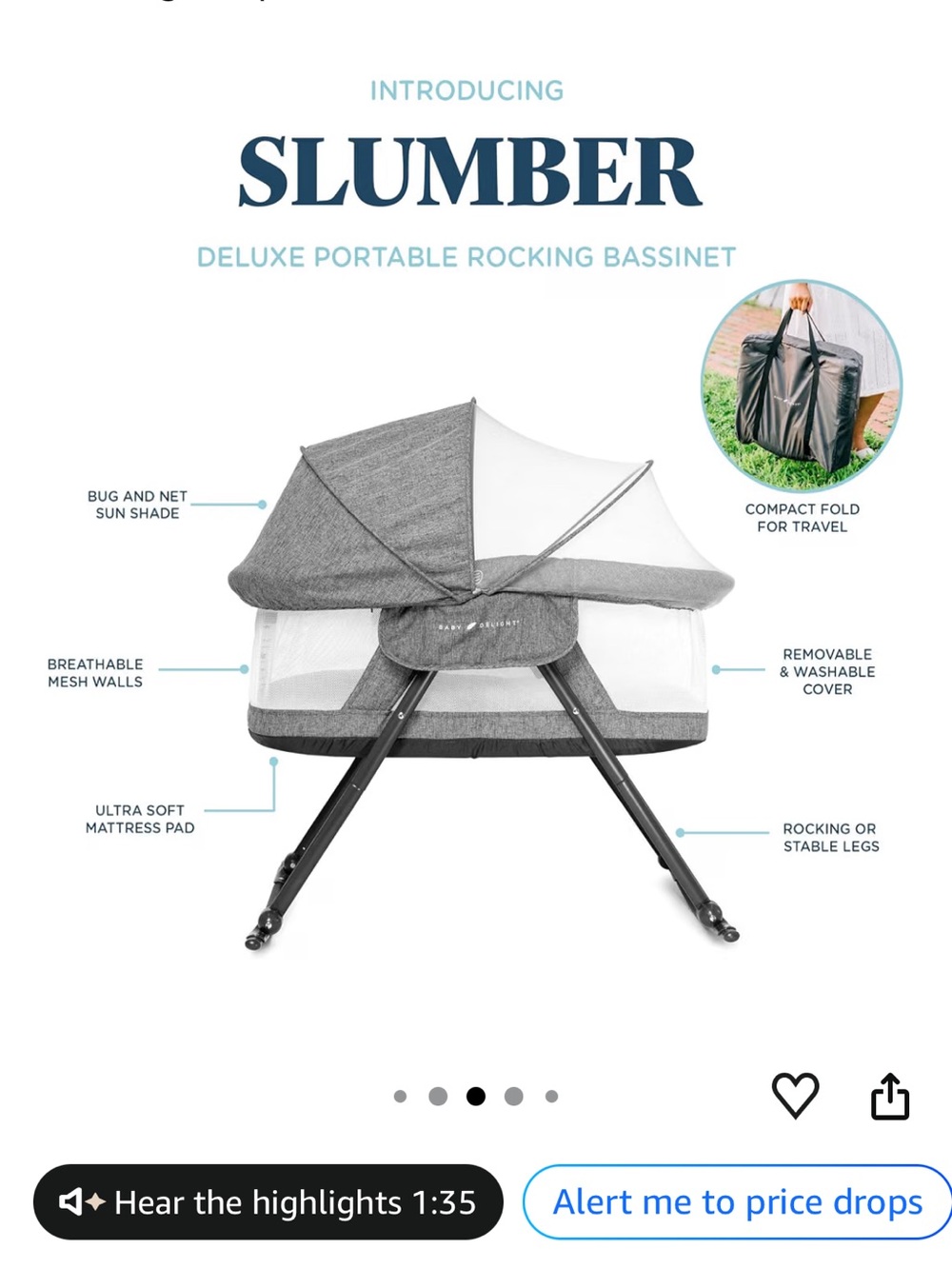 Deluxe Portable Rocking Bassinet - Gray